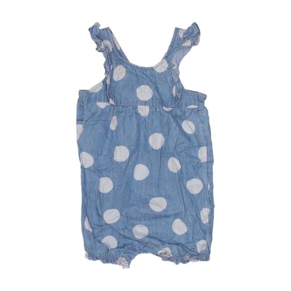 Carter’s Polkadot Chambray Sleeveless Ruffle Strap Overall Romper 12M Blue - Picture 1 of 3